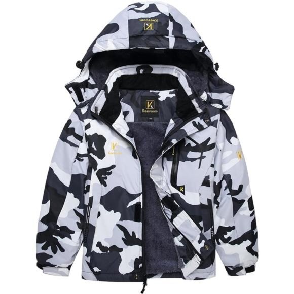 Boy's Waterproof Ski Jacket Winter Coat Windproof Fleece Hooded Snowboard Jacket